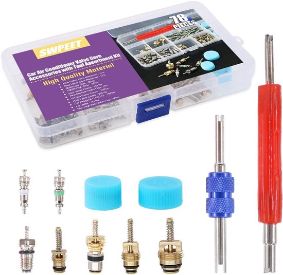 Ventiel Kern Reparatie Kit - Airco Ventielen Set - Airco Reparatie - 78 Delige Set - 1/4" of 3/8" - Metaal — afbeelding 4