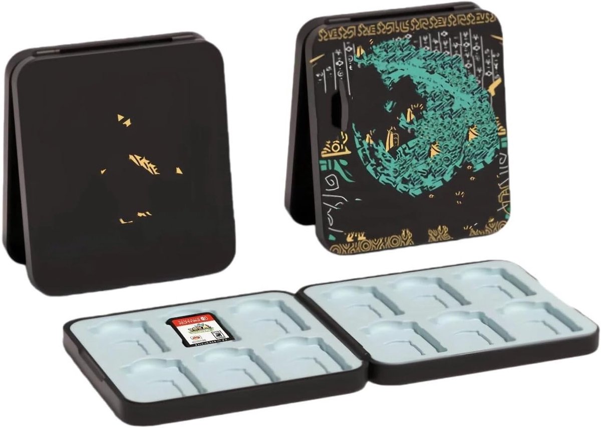 Draagbare opbergdoos voor spelkaarten met 12 compartimenten en slots voor micro SD-kaarten en accessoires
