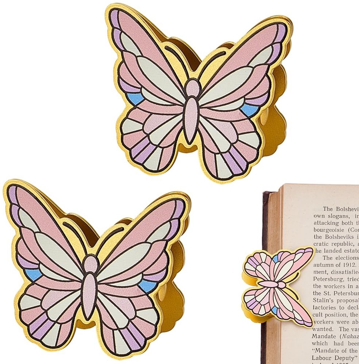 CRASPIRE Vintage Vlinder Boek Clip 2Pcs - Goud Roze Metalen Notitiehouder