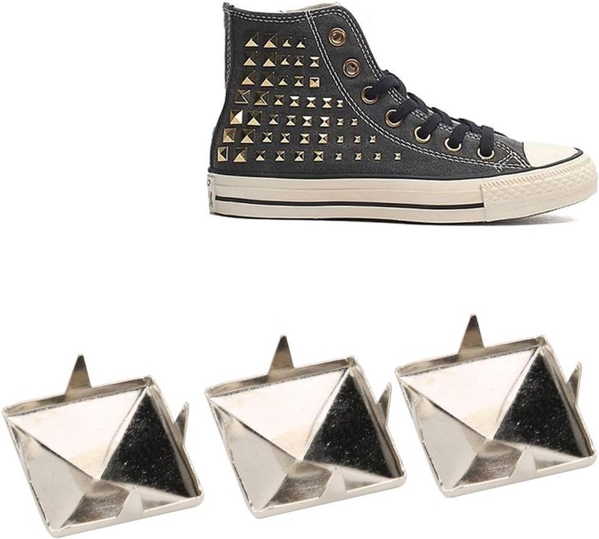 100 Stuks Piramide Rivets 10-15mm Vierkante Messing Dots voor Schoenen, Tassen en Kleding Decoratie met 4 Klauwen en Beads