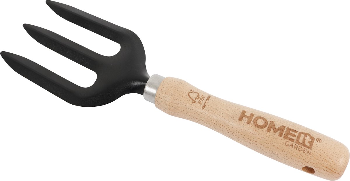 HOME It® Plantevork – Zwart Koolstofstaal & FSC Beukenhouten Handvat – Tuinvork voor Kruiden, Planten & Struiken – Ideaal voor Bloembedden, Plantenbakken & Potten – 28 cm