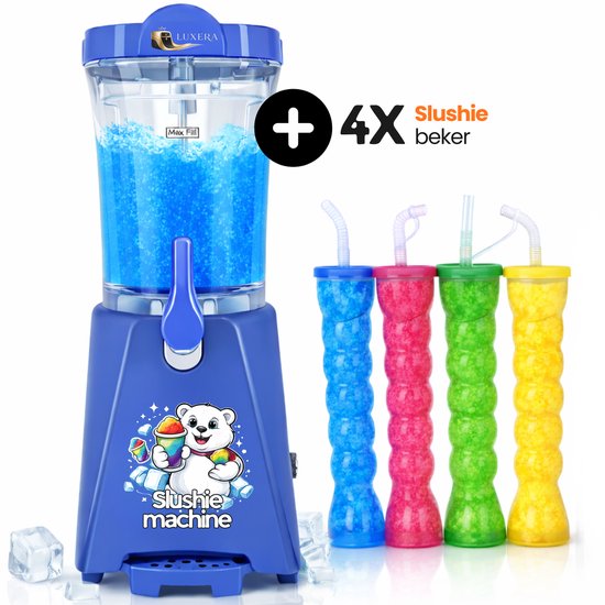 Luxéra® Luxe Slushie Machine Blauw – met 4 Slushie Bekers - Slush Machine - Slush Puppy Maker - Slushie Maker - Slush Puppy - Uitlegvideo - 1L Capaciteit