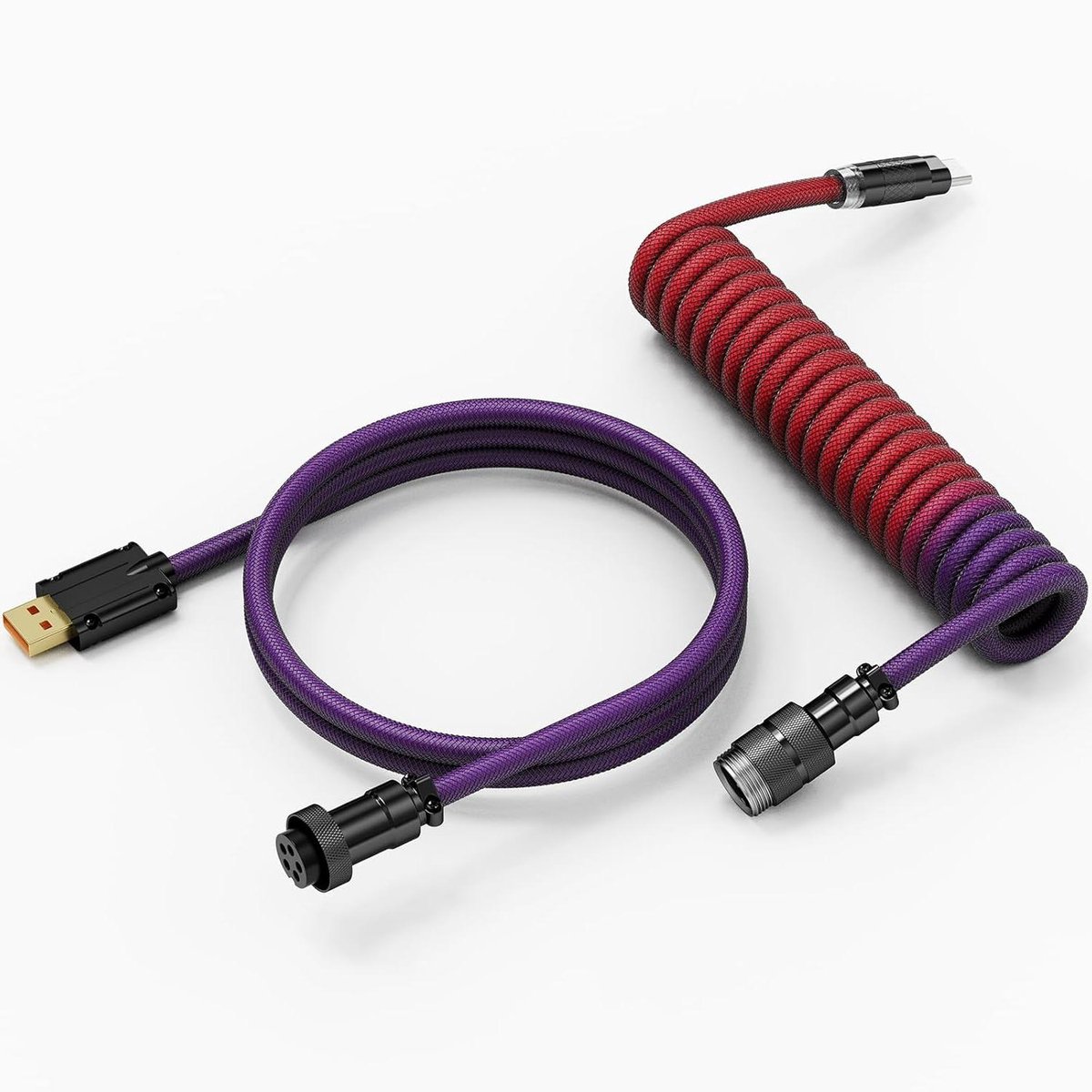 Opgerolde Toetsenbordkabel - Spoelkabel USB C - Setup Verbeteren - Metalen Aviator Connector - 1.5 m - Paars Rood