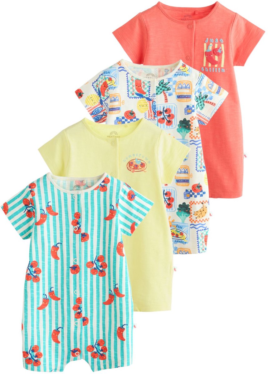 Next - Jongens - Verpakking van 4 jersey babyrompertjes - Rood