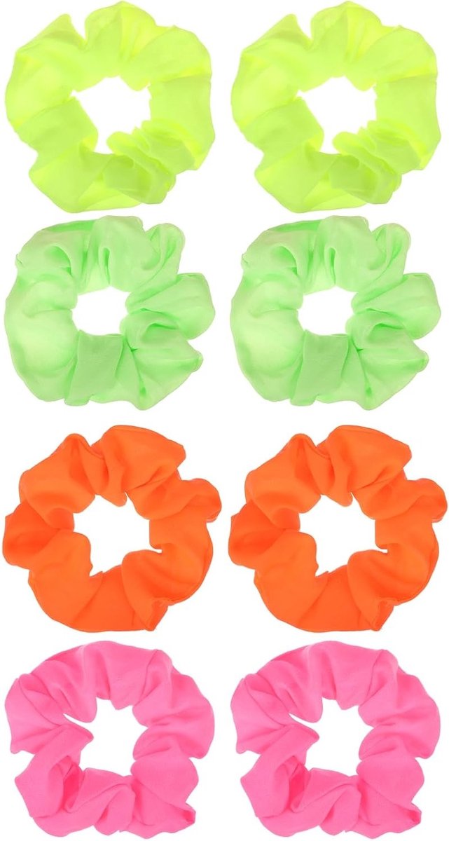 Neon Scrunchies Set van 8 - Elastische Haarbanden voor Ponytails, Zachte en Dikke Haaraccessoires voor Vrouwen en Meisjes, Perfect voor Feestjes en Kerstmis