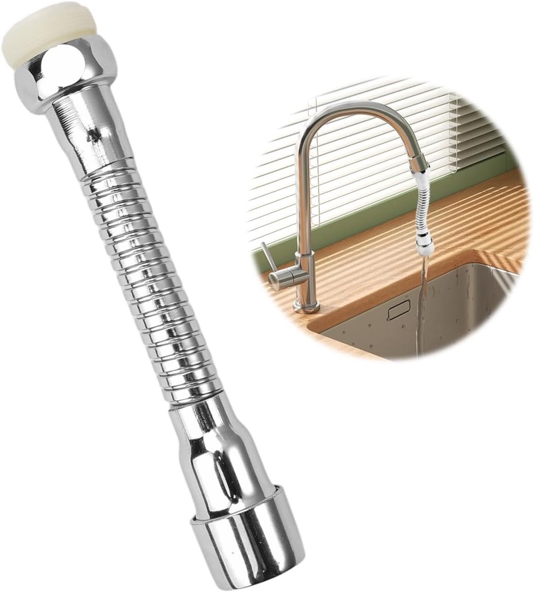 Flexibele Kraanuitbreiding 360 Graden, RVS Kraanaccessoire voor Keuken en Badkamer, 14cm Lang