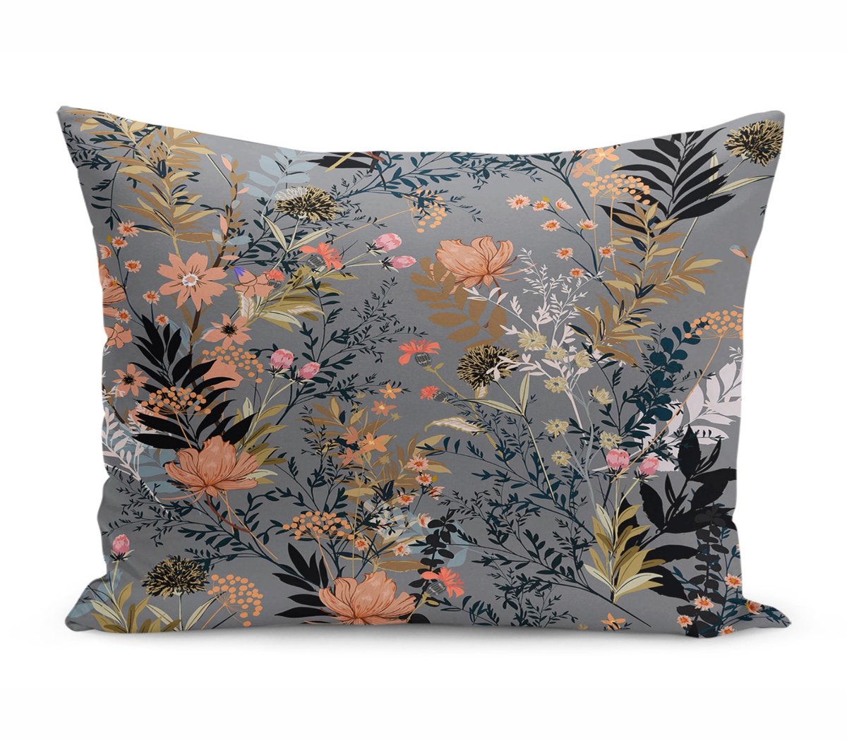 Kussensloop - kussenhoes - Sierkussenhoes - hoes voor sierkussens 30x50 cm - Bloemen op grijs - Fluweel