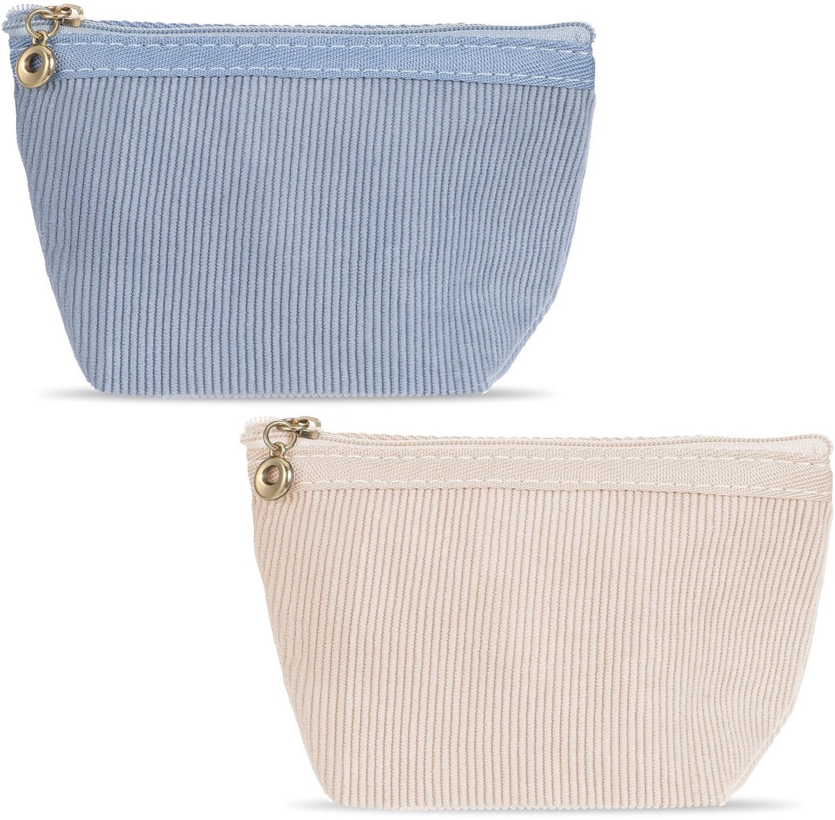 NTH products- Cosmetische Tas Set - Corduroy - Kleine Make-up Tas - Reizen Make-up Tas - Esthetische Opbergtas - Blauw/Kaki - 2 Stuks
