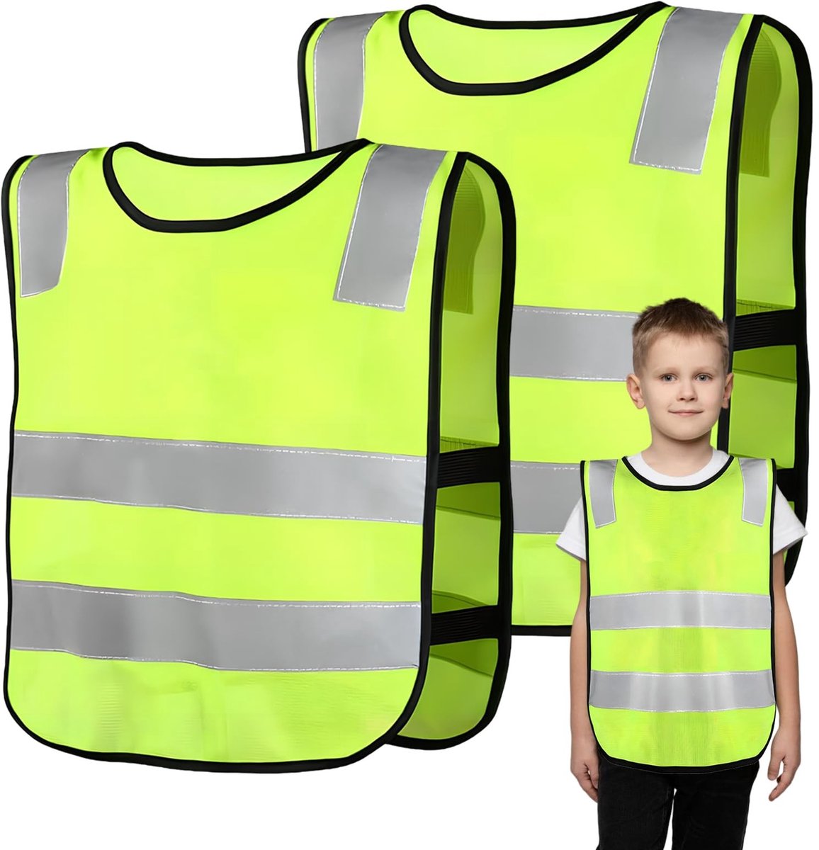 MTTproducts- Veiligheidsvest 2 Stuks - Reflecterend Vest - Veiligheidsvest Kind 6-14 Jaar - Ademend Materiaal - Hoge Zichtbaarheid - Geschikt voor Buitenactiviteiten - Reflectievest