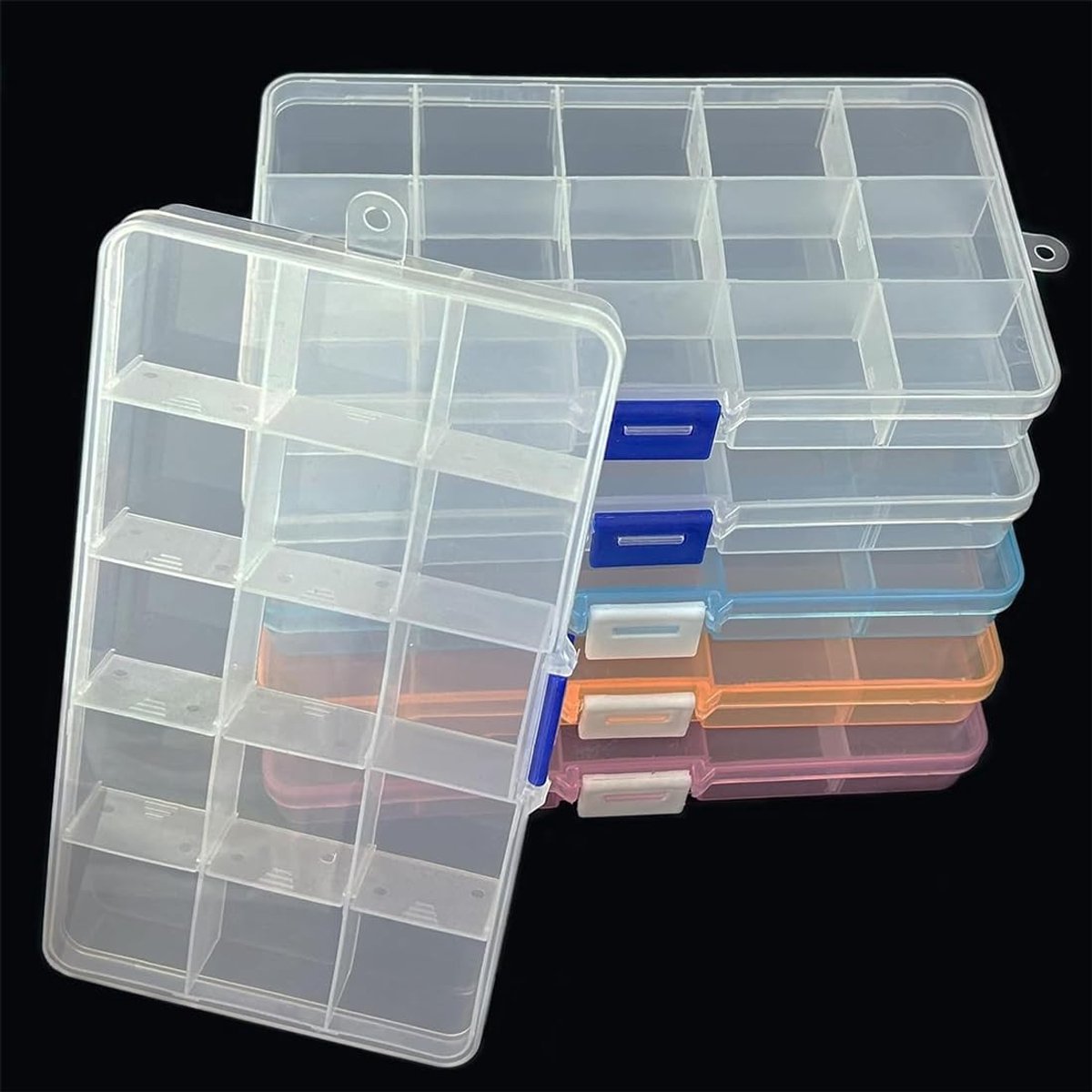 MTTproducts- Opbergdoos met deksel - 15 Compartimenten - Verstelbare vakjes - Duurzaam PP-materiaal - Transparant - Lichtgewicht 17,5 x 10 x 2,2 cm - Opbergdozen
