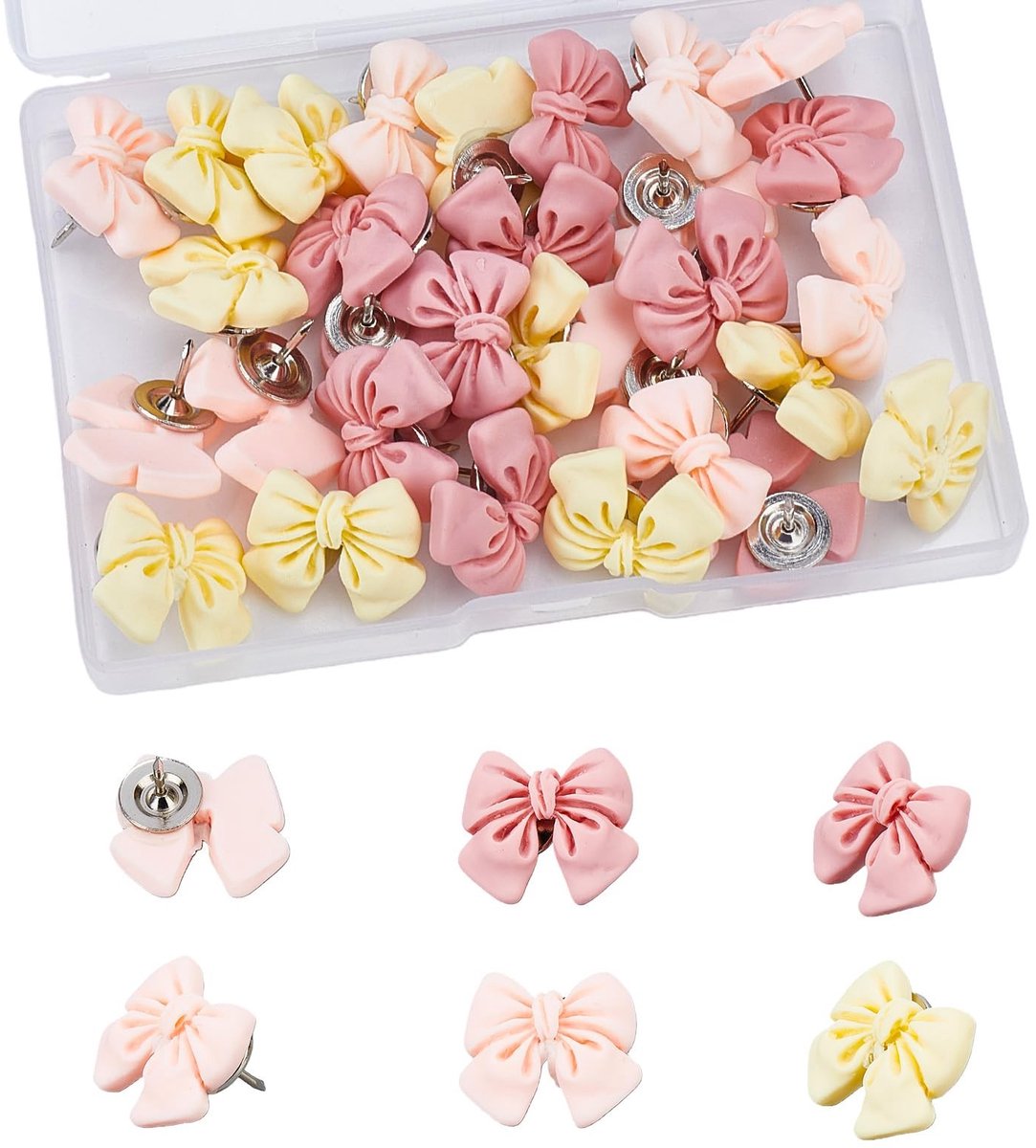MTTproducts- Punaises 30 Stuks - Decoratieve Punaises - Roze Strik - Kurk - Hars/Metaal - 2,1 x 2,2 cm - Decoratieve Priknaalden