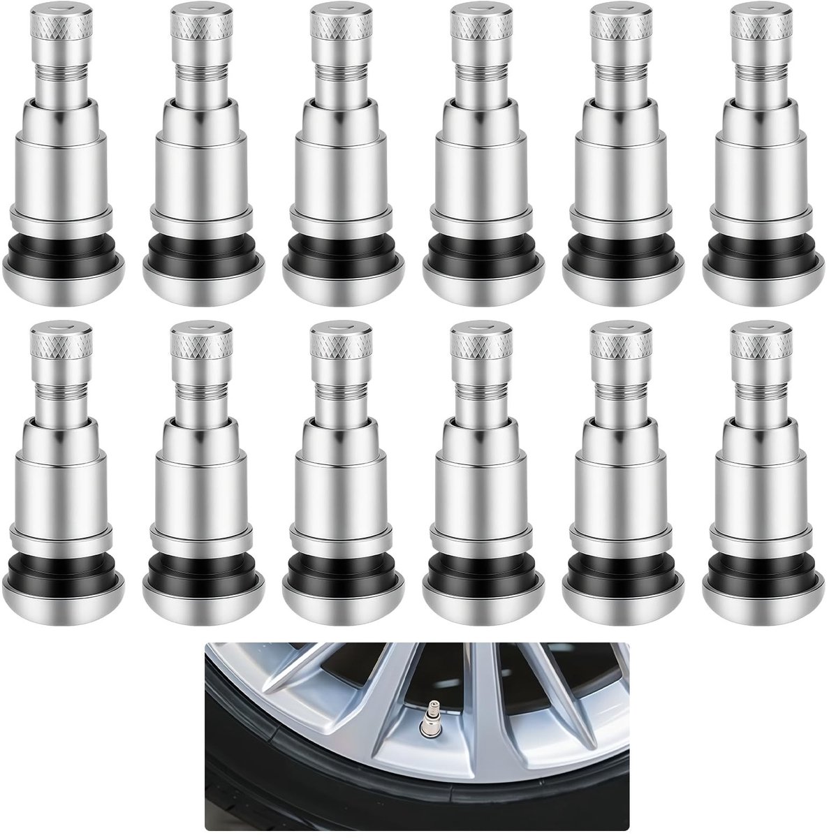 MTTproducts- Ventielen 12 Stuks - Metalen Ventielen - Universele Velgenventielen - Lichtmetalen Velgen - Stalen Ventielen - Sterke Afdichting - Duurzaam en Stevig - Wielventielen