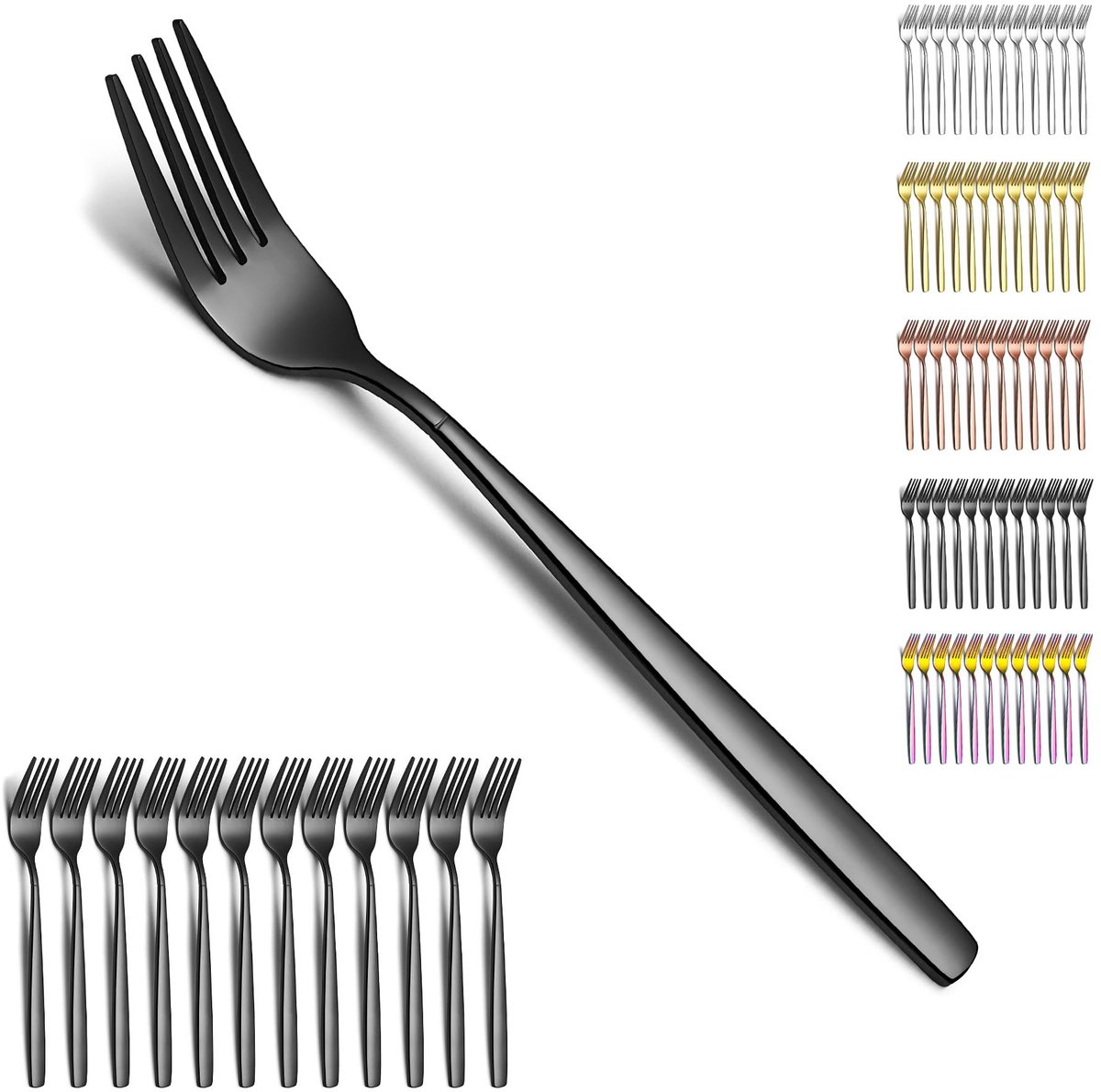 MTTproducts- Tafelvorken 12 Delig - Roestvrij Staal - Gecoat Zwart - Dinervorkset - Lepelbestek - Elegant Ontwerp - Bestekset
