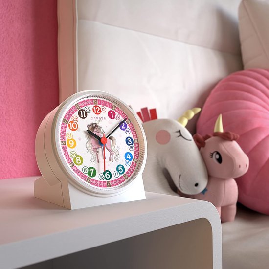 Stille Kinderwekker met Eenhoorn, Licht en Snooze - Leer Klok voor Kinderslaapkamer — afbeelding 4
