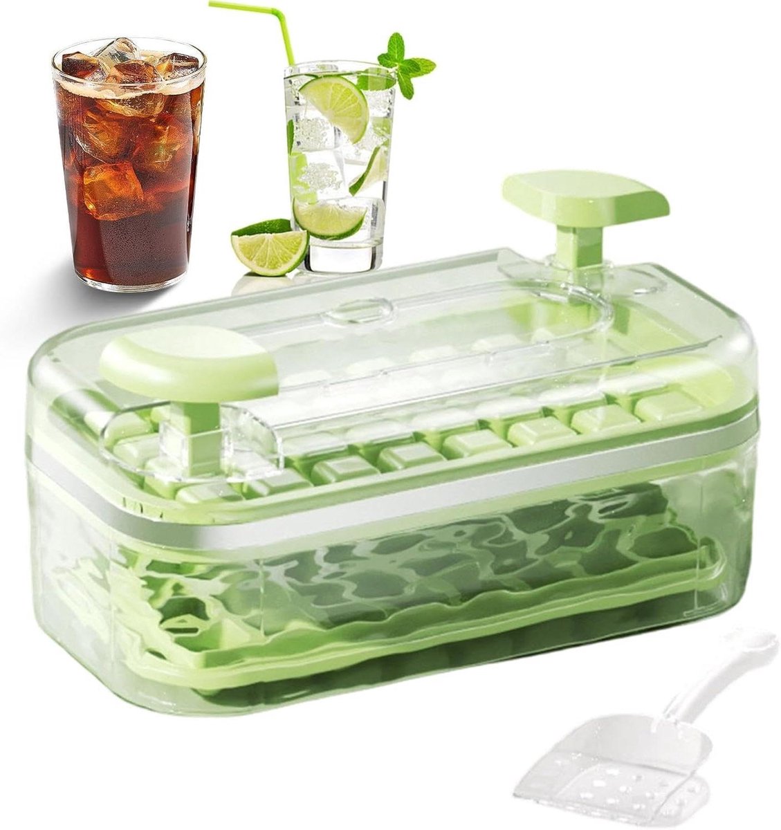 IJsbakken met deksel - Ijsmaker container - Dranken Koelen - Eenvoudige ijsontgrendeling - 22.5 x 12.5 x 9.5 cm - Groen