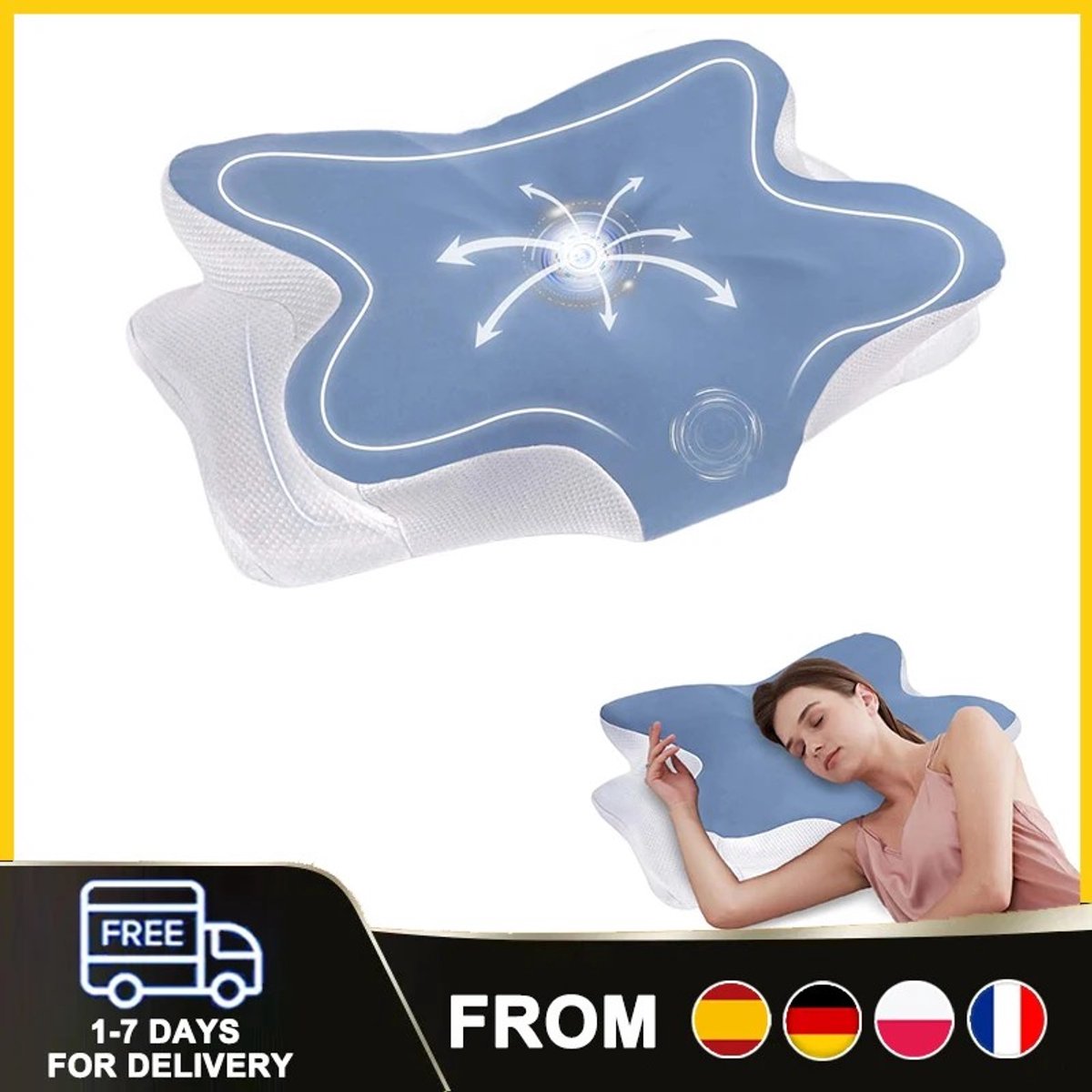 Dailygoods 1PC traagschuim kussen met hoes nekondersteuning contourkussen voor rug- en zijslapers ergonomisch met afneem