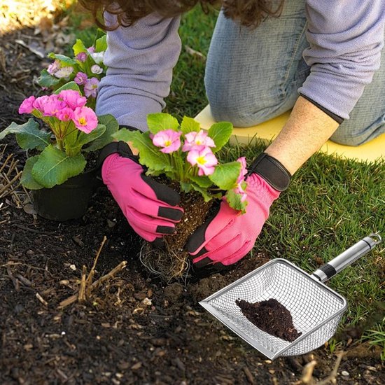 Zandzeef Set - Grondzeef Compostzeef - Tuinieren Compost Zand - Roestvrij Staal Handvat - 3 Maten 2.8-5mm - Zilver — afbeelding 2