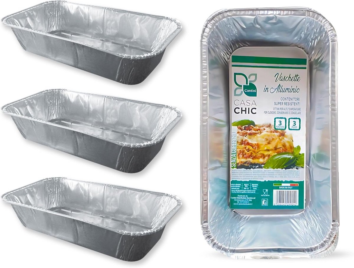Aluminium bakje rechthoekig, 3 stuks, 21 x 12 x 5 cm, voor oven en opslag