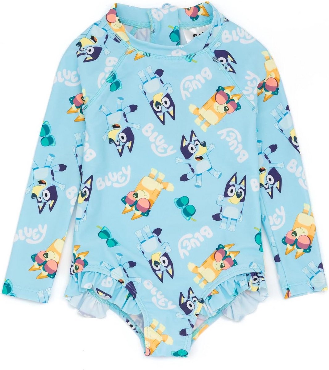 Meisjes Badpak Lange Mouw Blauw met Franjezoom | Peuter & Baby Zwemkleding