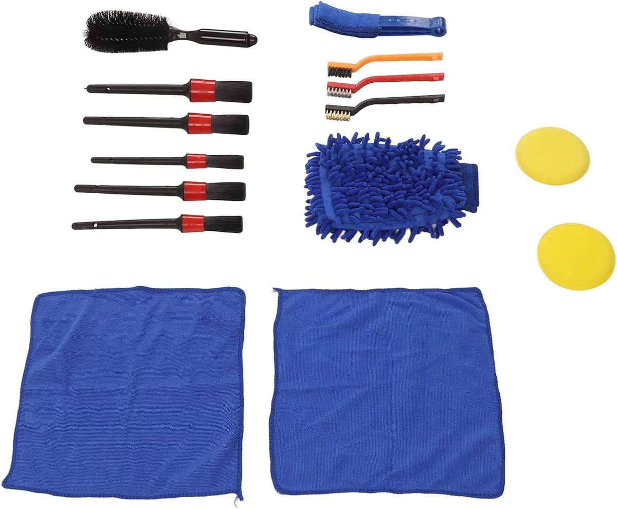 Autodetailborstelset - Reinigingsborstels Auto - Auto Reinigen - 15-delige Complete Set - 27 x 20 x 8 cm - Zwart