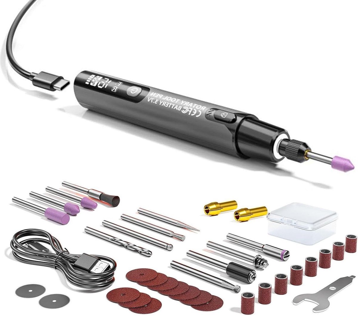 Roterende Gereedschapset - Graveerpen Set - Gedetailleerd Handwerk - Verstelbare Snelheden - Pen Vorm - Grijs