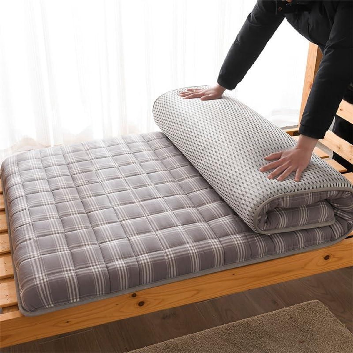 Japanse futon matras - Dikke slaapmat - Comfortabel slapen - Draagbaar en opvouwbaar - 09 x 19 m - Grijs