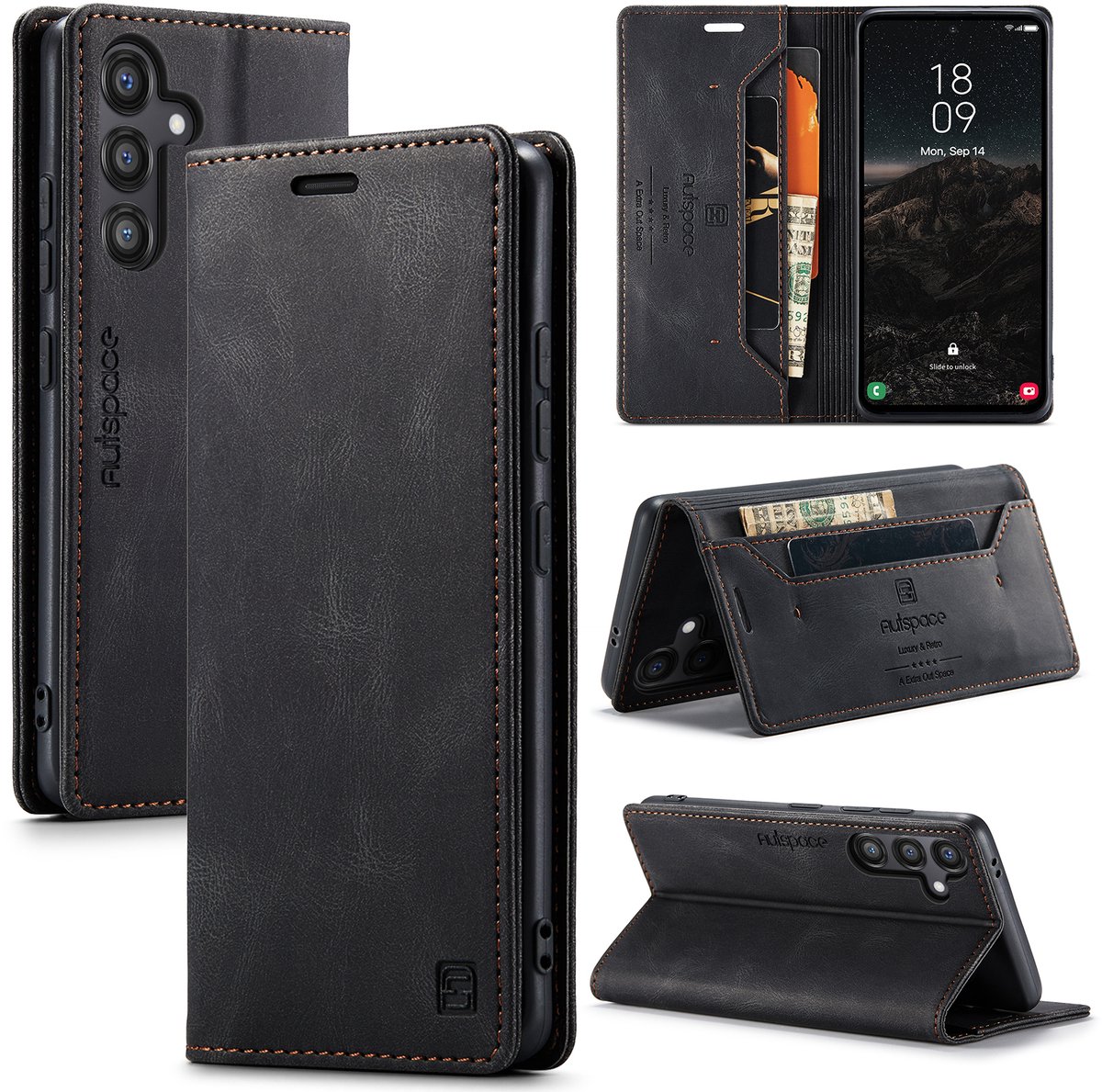 Luxe Flip Case met RFID Bescherming Kaarthouder en Magneetsluiting voor Samsung Galaxy S26 _ Zwart