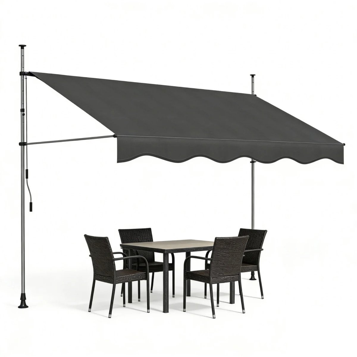 Archi Handmatige Luifel – Zonnescherm - 350 x 120 cm – Uitschuifbare Balkonluifel Met Zwengel – Verstelbare Hoogte 200-300 cm – Zwart