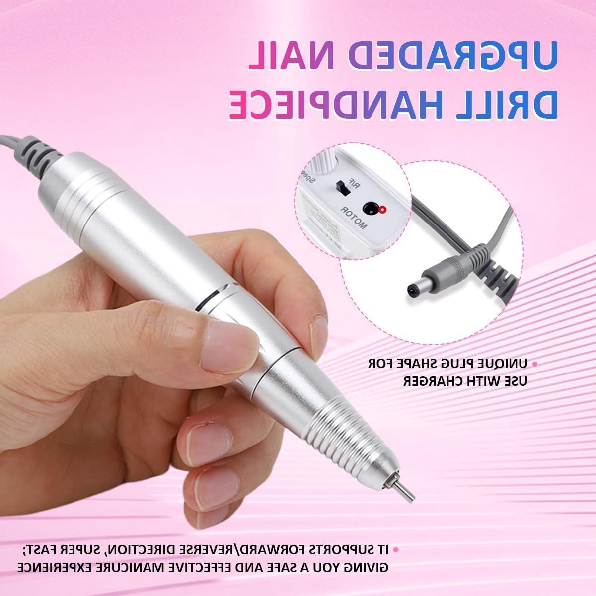 Elektrische Nail Drill Handstuk voor Manicure en Pedicure - Vervangbare Polijst- en Schuurmachine voor Acryl en Gel Nagels