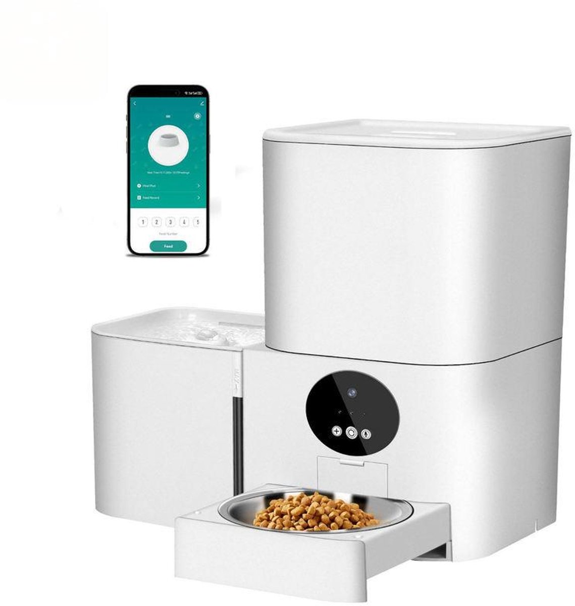 2-in-1 automatische voerautomaat voor huisdieren | 5 liter voer + 3 liter waterdispenser