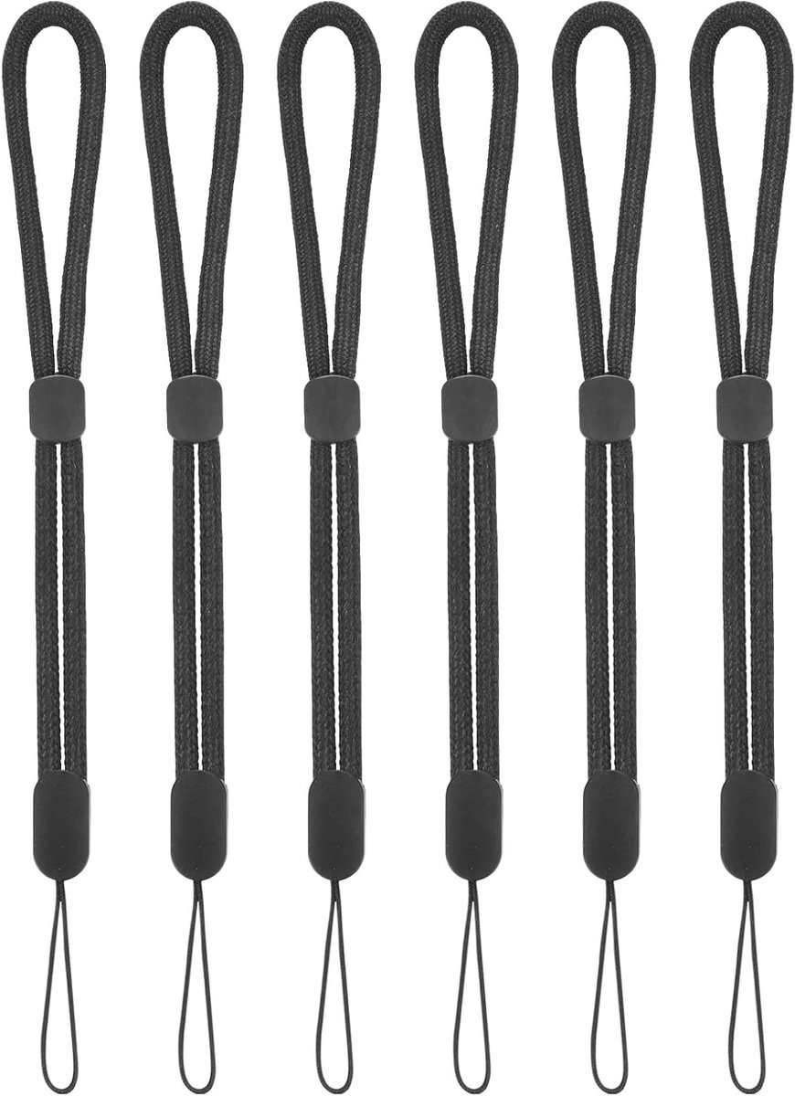 Verstelbare Nylon Polsbanden Set van 6 voor Mobiele Telefoons, Sleutels, ID Kaarten en Meer (Zwart)