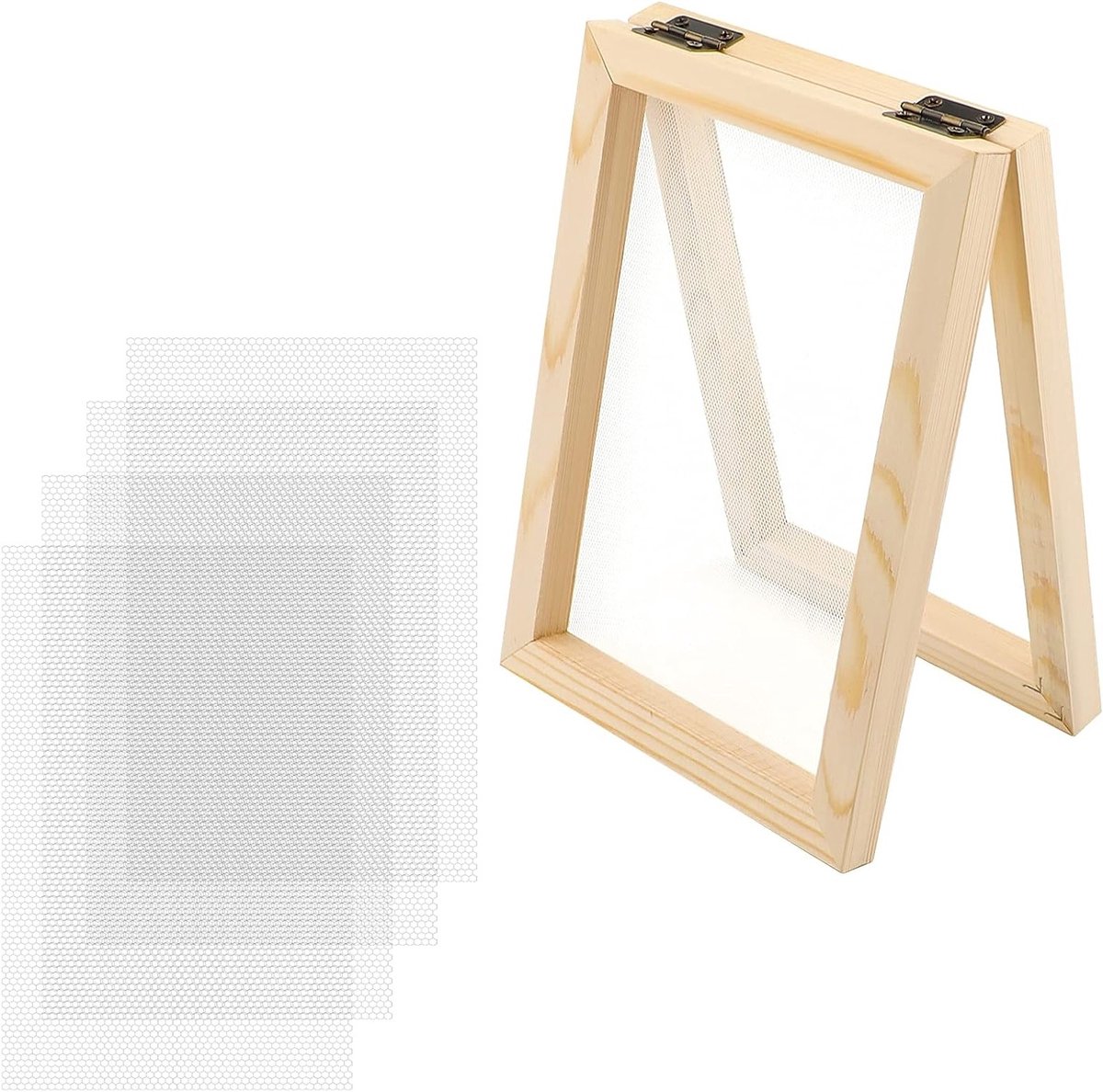 5-delige set voor het maken van papier van hout met mallen, gaasframe en gedroogde bloemen voor creatieve knutselprojecten