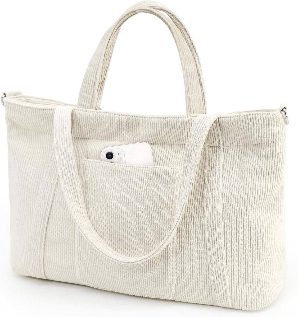 Grote Strandtas Corduroy met Rits - Ruime Shopper Tas voor Strand, Werk & Reizen