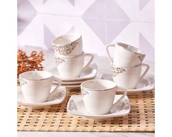 Karaca Cute coffee service for 6 people, 6 x espresso cups and 6 x saucers, robust mocha bag, thick drinking rim, espresso cups, porcelain