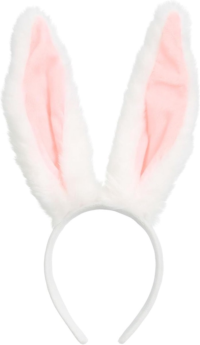 Hoofdband met konijnenoren van pluche in wit en roze voor Pasen, Halloween, feest, cosplay en decoratieaccessoires