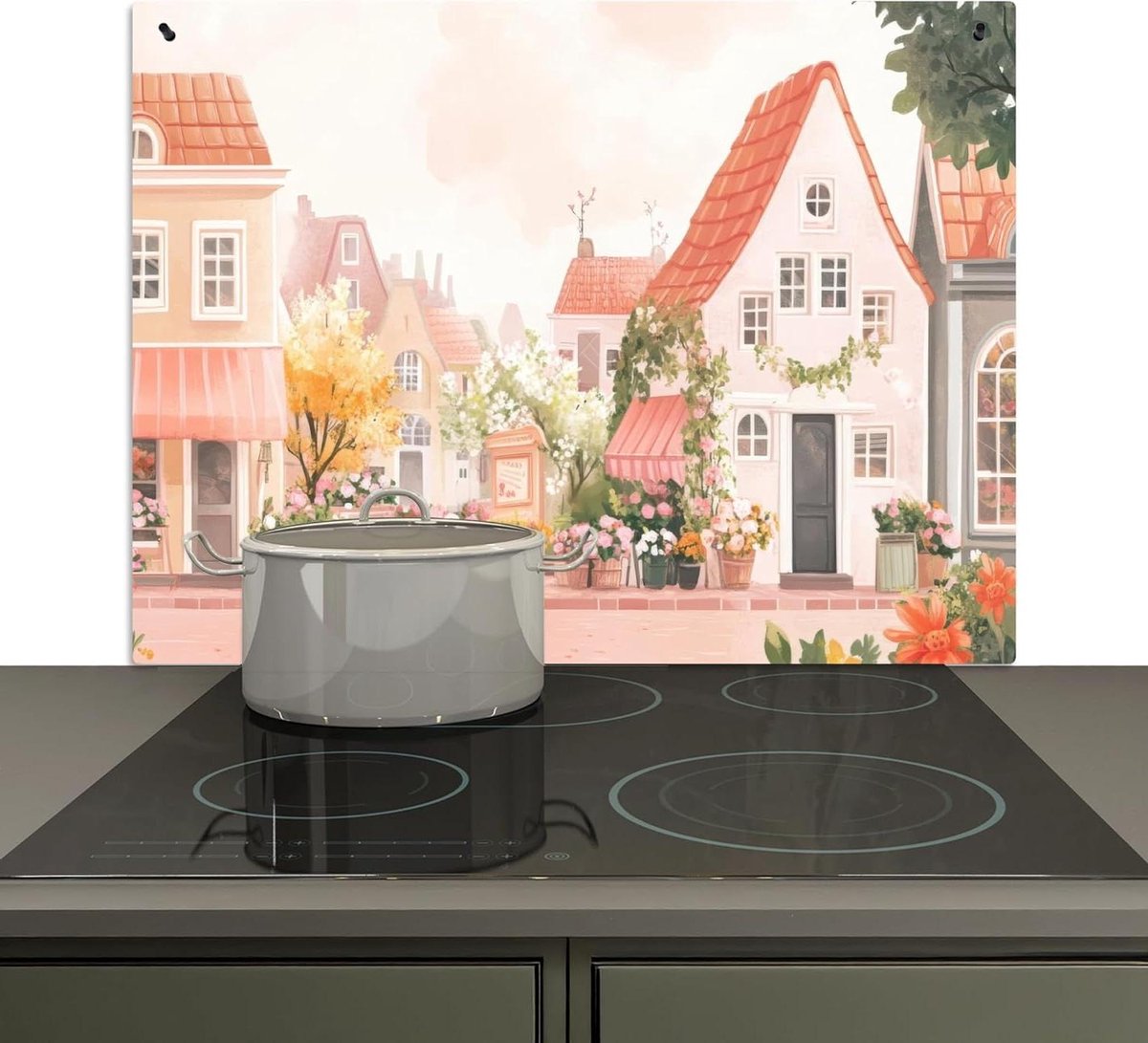 Keuken Achterwand - Spatbeschermer Kookplaat - Bescherming Keuken - Dubbele Functie - 52x80cm - Bloemen Huizen