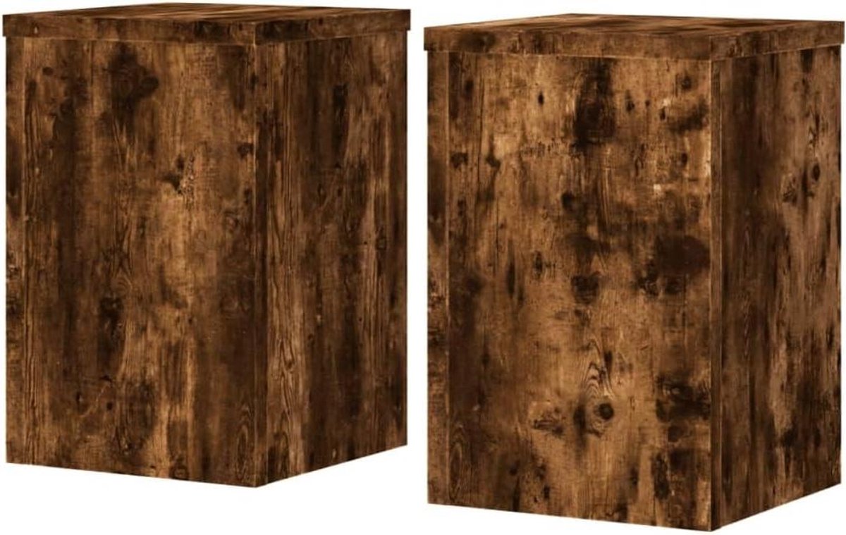 Plantenstandaard 2 stuks - Bloemenrek Houder - Planten Presenteren - Holle Constructie Zandvulling - 25x25x35 cm - Rookeiken