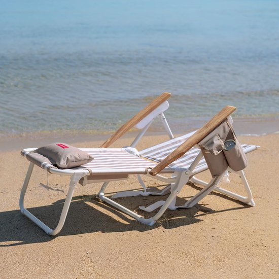Strandstoel Opvouwbaar - Lounge Stoel - Ontspannen Buiten - 5-voudig Verstelbaar - 64 x 61 x 78 cm - Beige Gestreept — afbeelding 3