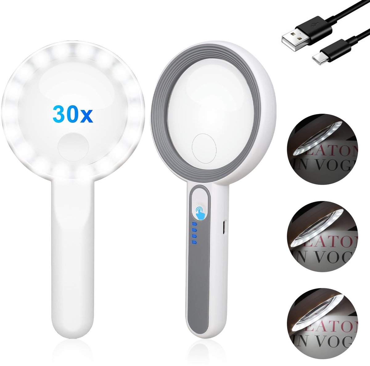 Cosensi - Vergrootglas met 18 LEDs - 30x vergroting - Ideaal voor slechtzienden - Transparant - Leesloep voor juweliers - Perfect voor handwerk en...