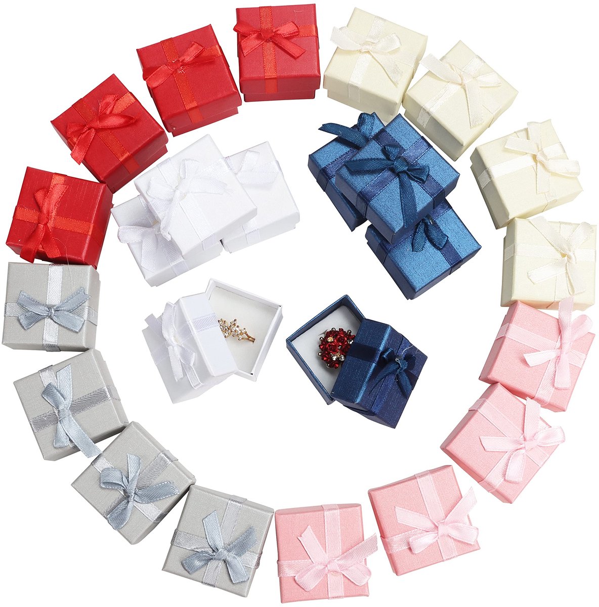 Cosensi- Sieradenringdoos 24 Stuks - Ringdoosje - Oorbellendoosje - Geschenkdoos - Fluwelen Inzet - L4,1 x B4,1 x H3 cm - Sieradendoos