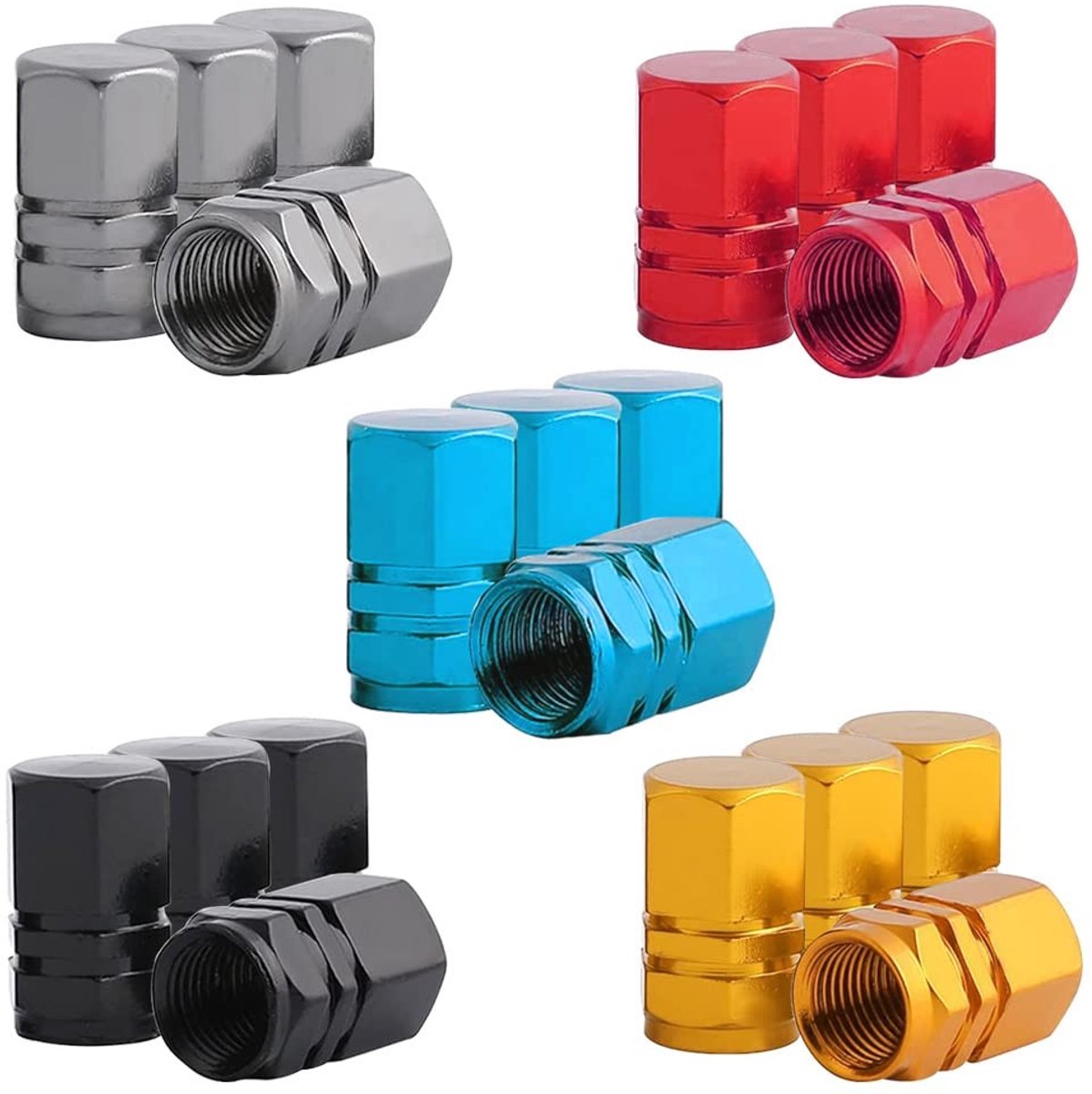 Cosensi- Ventieldoppen Premium - 20 Stuks - Aluminiumlegering - Stofafdekking - Zeskantventiel - Universele Stofkap - 5 Kleuren - Bandafdekking