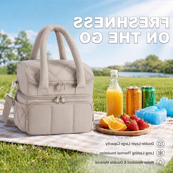 Koeltassen - Lunchtas - Koeltas - Dubbele Laag - Voor Werk Picknick Reizen - Geïsoleerde Lunchtas - Picknicktas - Camel — afbeelding 4
