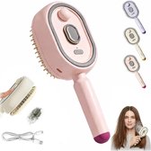 2-in-1 Elektrische Stoomborstel met Sprayfunctie - Luchtkussenkam - Elektrische massagekam - Oplaadbare Draadloze Haarborstel - Anti-Klit Borstel met Waterreservoir - Fijne Nevel & Ontwarring - Voor Krullend & Stijl Haar - Roze