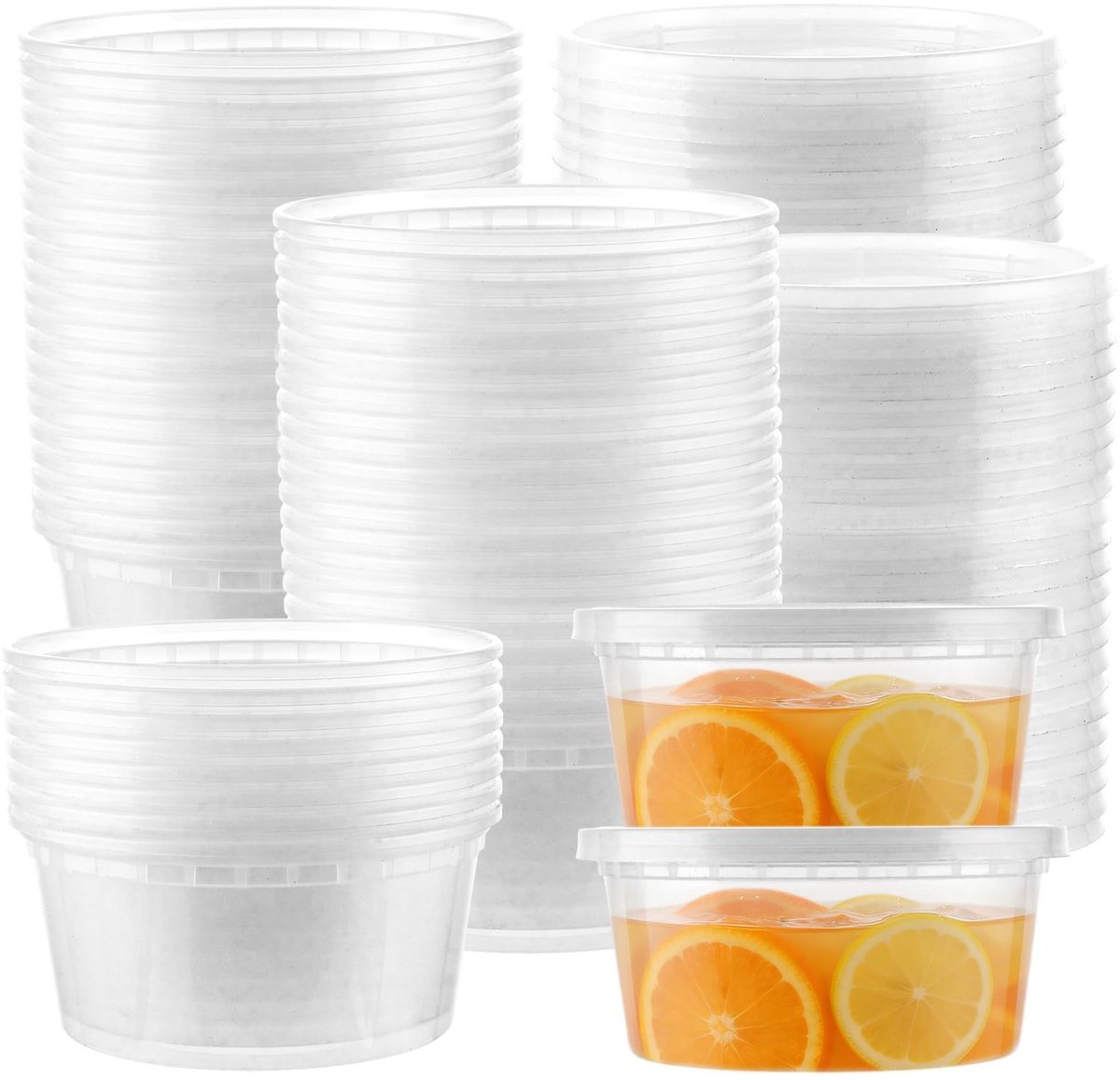 Cosensi- Plastic Bekers Herbruikbaar 350ml - 48 Stuks - Lekvrij - Kunststof Containers - Deli-Containers - Transparant - Voedselcontainers
