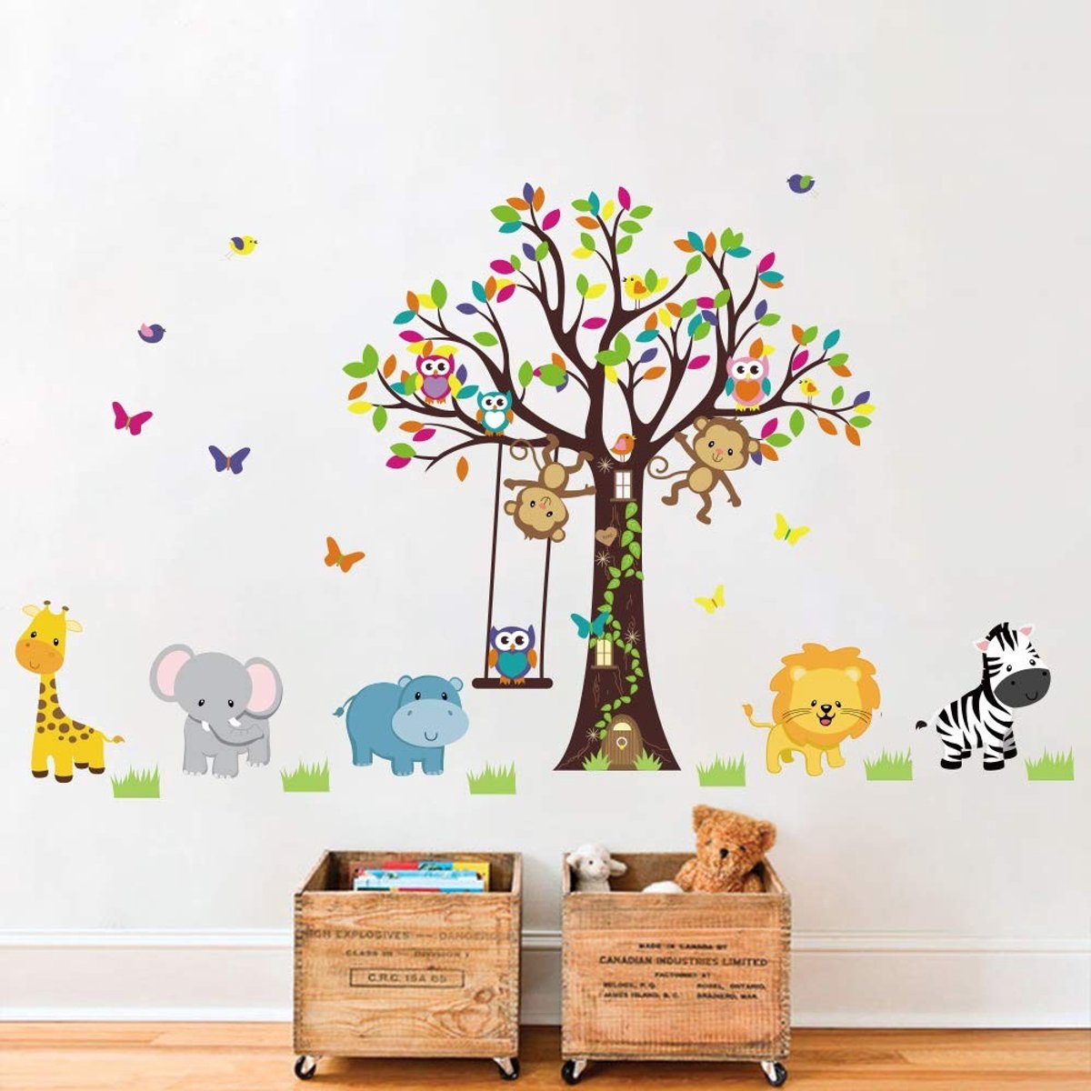 Cosensi- Muursticker Dieren Boom - Muurdecoratie Kinderen - Muurstickers Slaapkamer - Muurstickers Babykamer - Muurkunst Olifant/Giraffe/Aap - Schattige Wanddecoratie