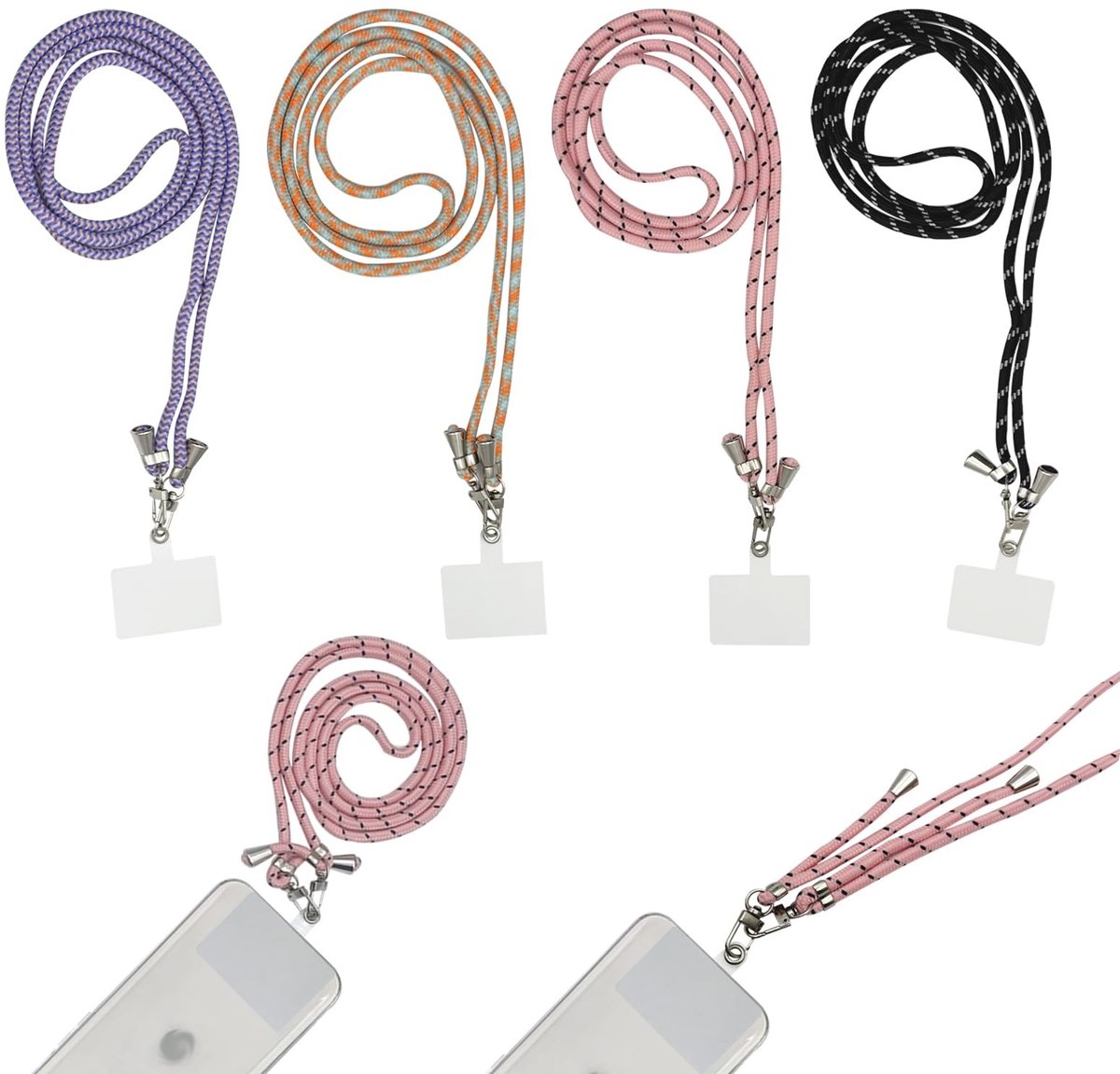 Cosensi- Telefoonketting 4 stuks - Verstelbaar Koord - Universeel Telefoonkoord - Lange Telefoonriem - Kleurrijke Telefoonband - Materiaal: Polyester