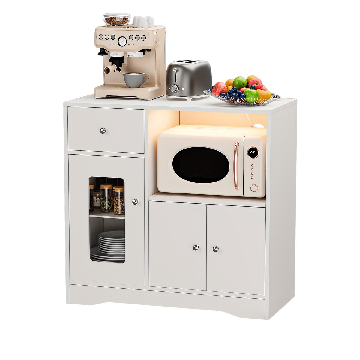 CINK Home® Opbergkast met Lade en Deuren – Multifunctionele Kast met Open Vak – Woonkamerkast – Halmeubel – Wit – 83x40x80 cm