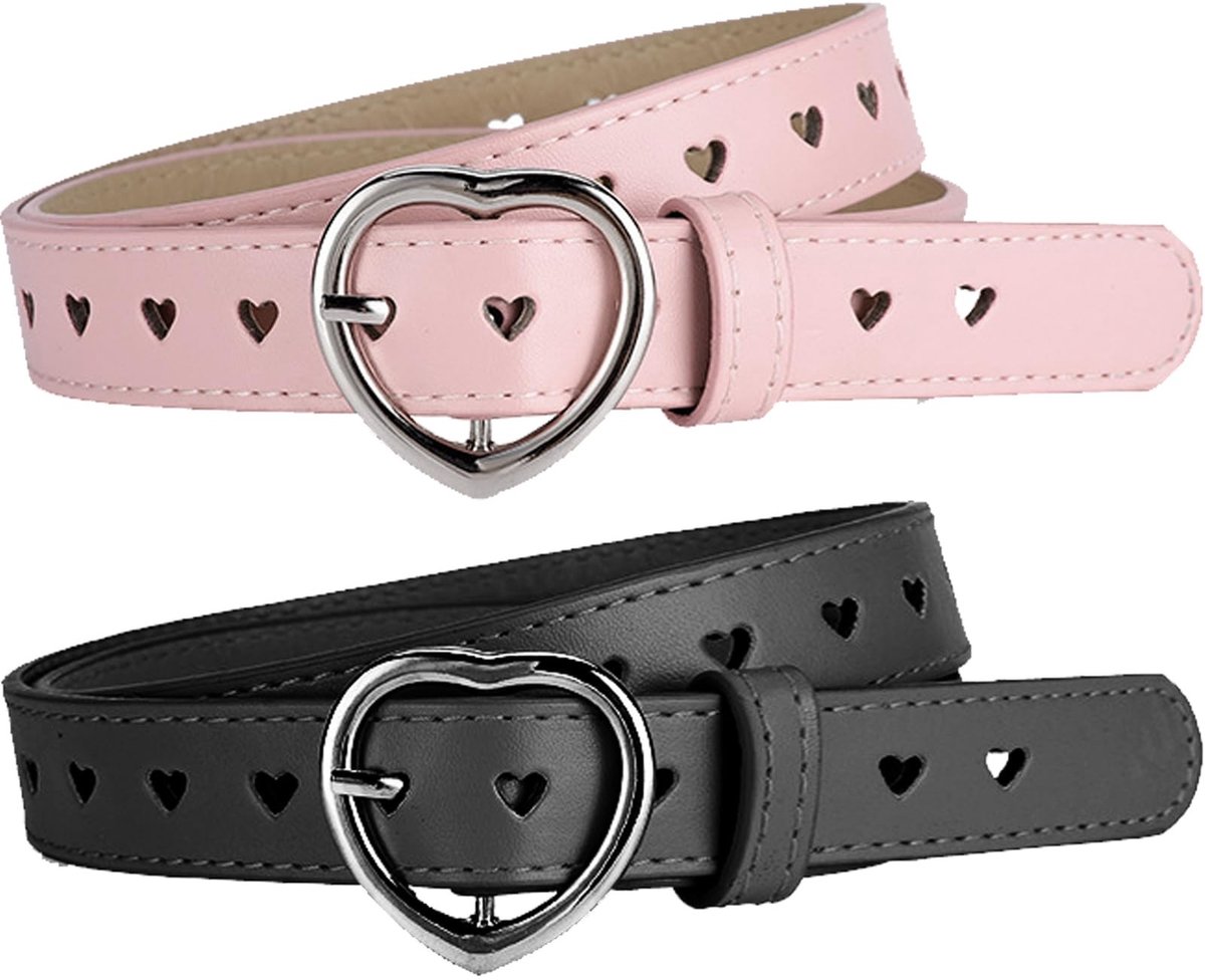 Cosensi- Riem Verstelbaar - Kinderriem Meisje - Leren Riem - Hartgesp - One Size - 90 cm Lengte - Geschikt voor Jurk/Jeans
