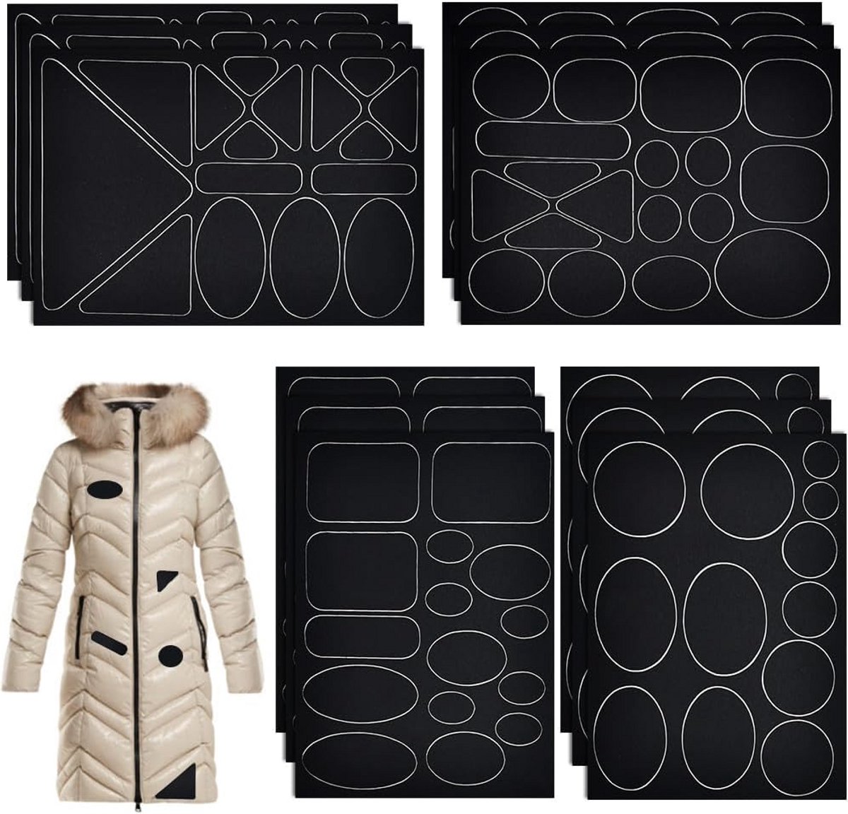 12 vellen zelfklevende donsjack patches - waterdichte nylon reparatiepleisters voor kleding en buitenartikelen