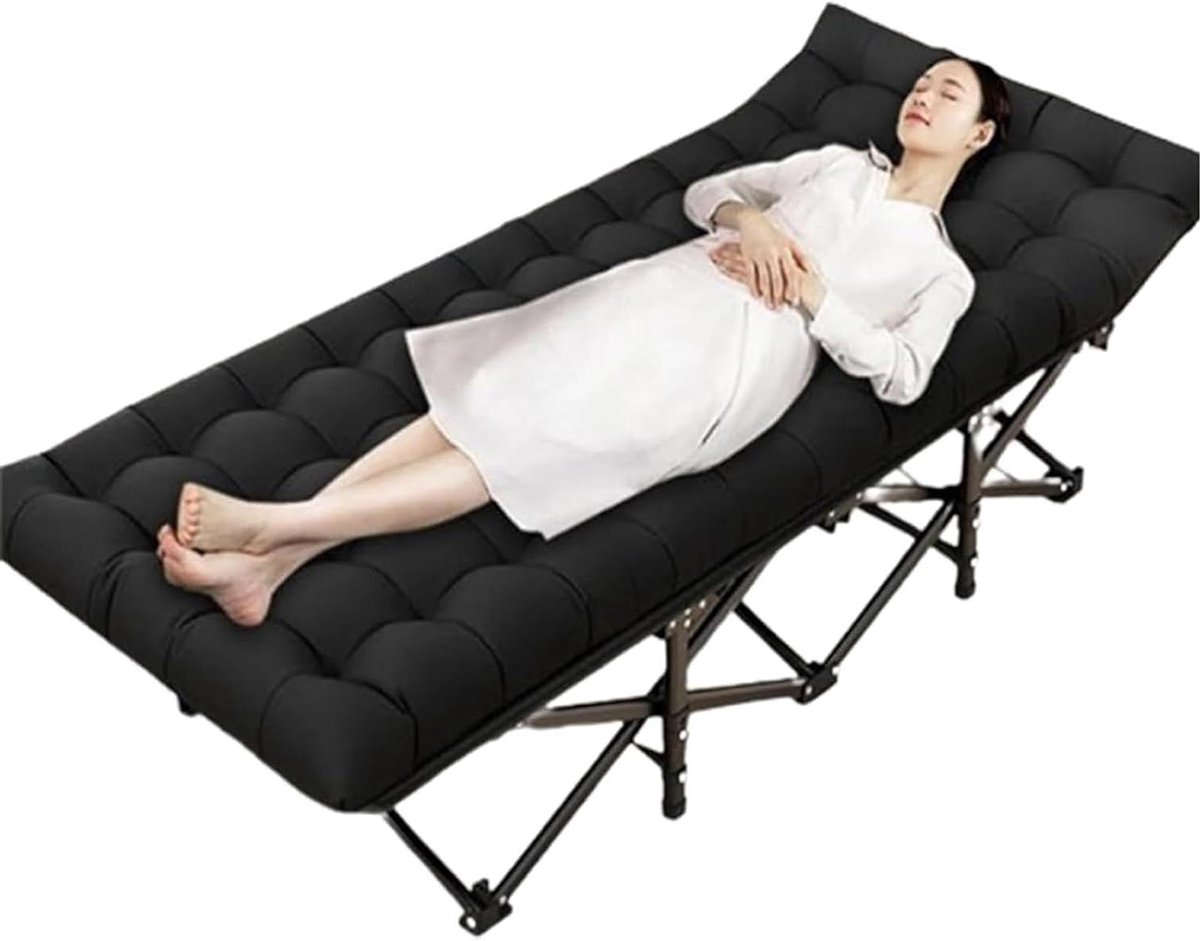 Veldbed Vouwbed - Kampeerbed - Buiten Ontspannen - Extra Dik Matras - 190x71cm - Zwart